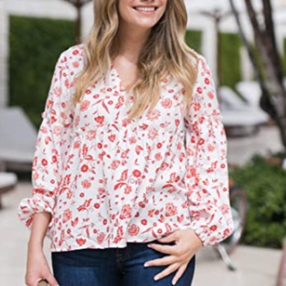 NWT Grace Atwood The Drop Ivory Floral Blouse XXL - Picture 2 of 13